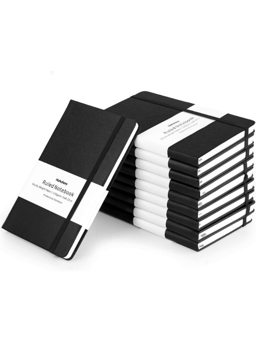 10-Pack A5 Lined Journals, College Ruled Notebooks, 5"x8.25", Black Stationery
